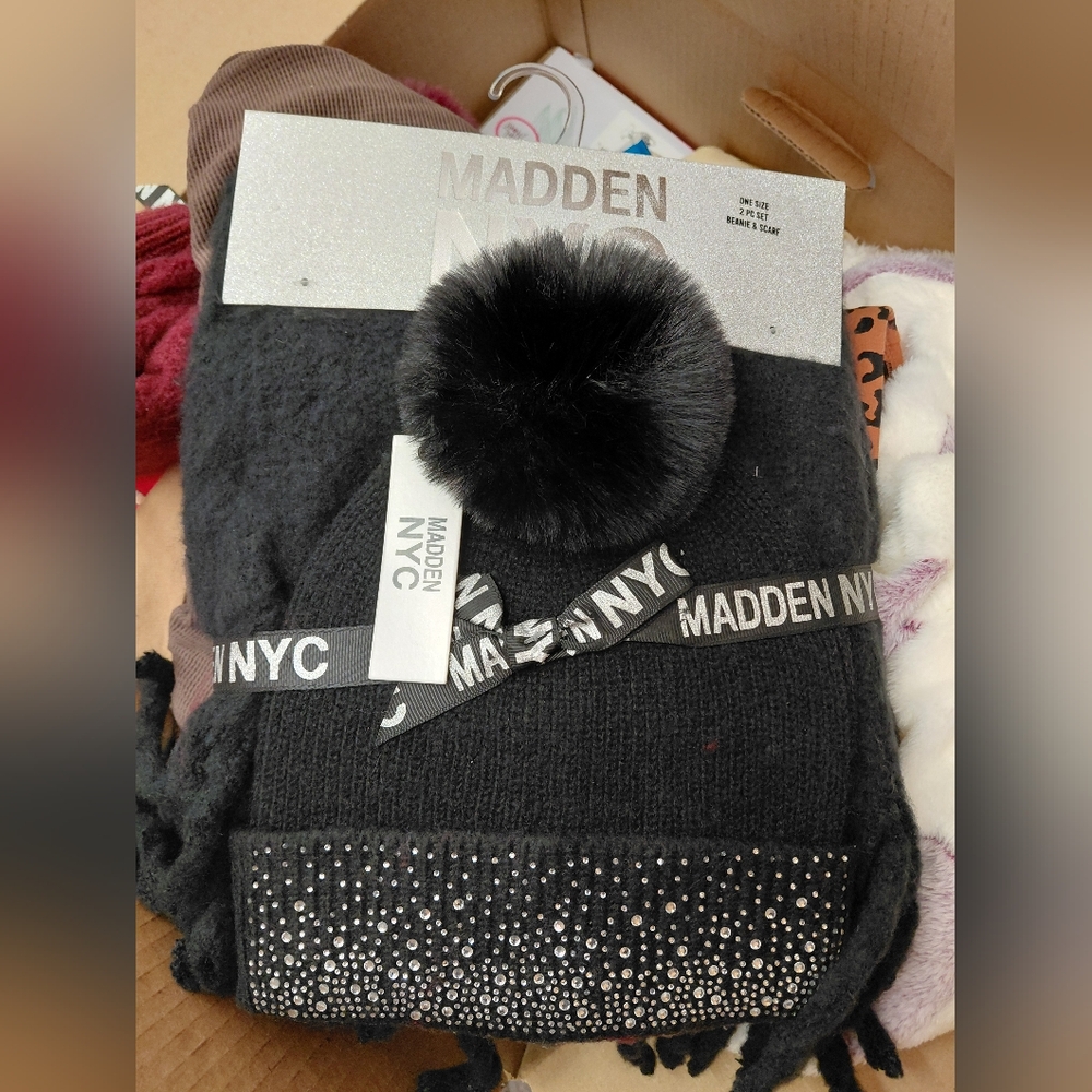 Madden NYC Black Scarf with Pom Pom